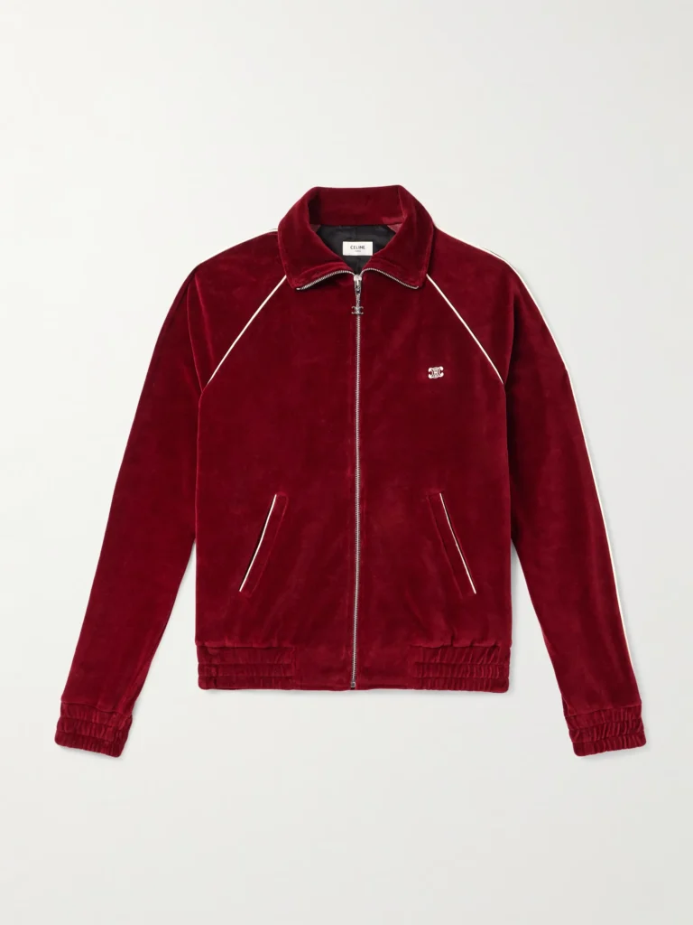 Celine Slim-Fit Logo-Embroidered Cotton-Blend Velour Track Jacket
